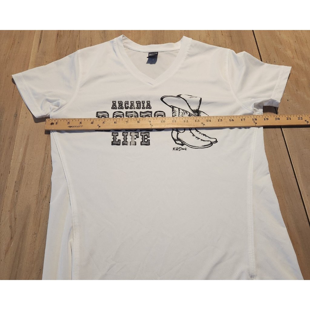 Arcadia Rodeo Life T-Shirt Cowgirl Boots V-Neck Western White Womens Medium — image 8 of 8